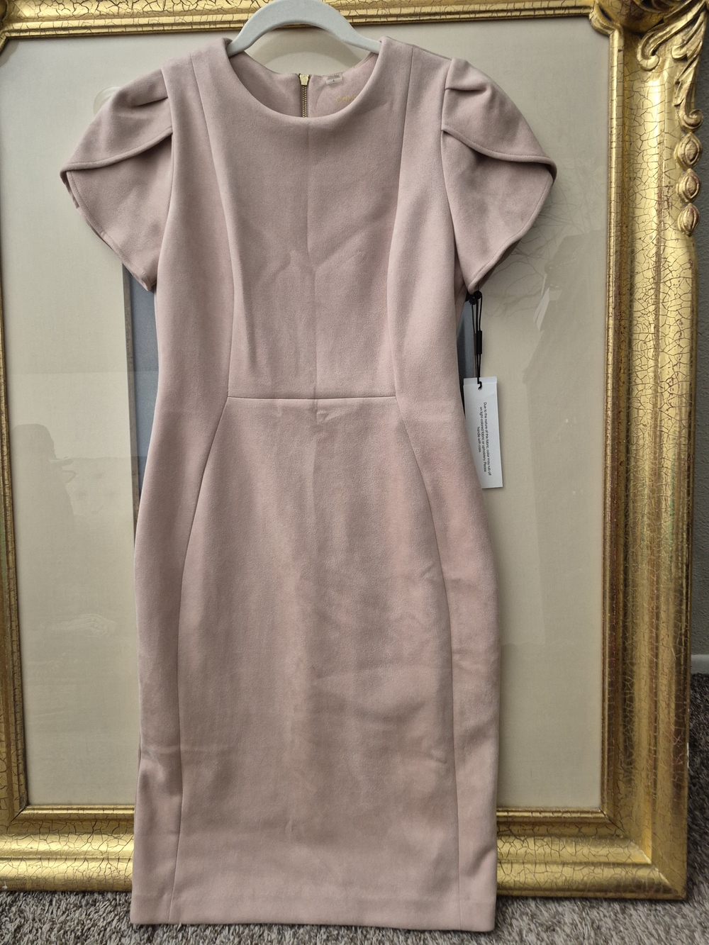 💕Calvin Klein Blush Pink Midi Sheath Dress with Puff Sleeves Size 4💕